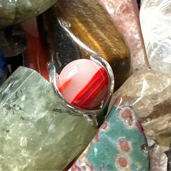 Crazy lace agate silver gem ring/Happiness and courage healing crystal - Picture 1 of 9